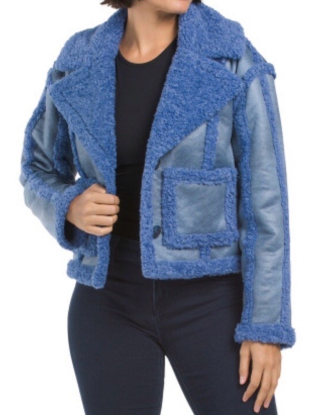 7 For All Mankind Blue Teddy Sherpa Moto Jacket